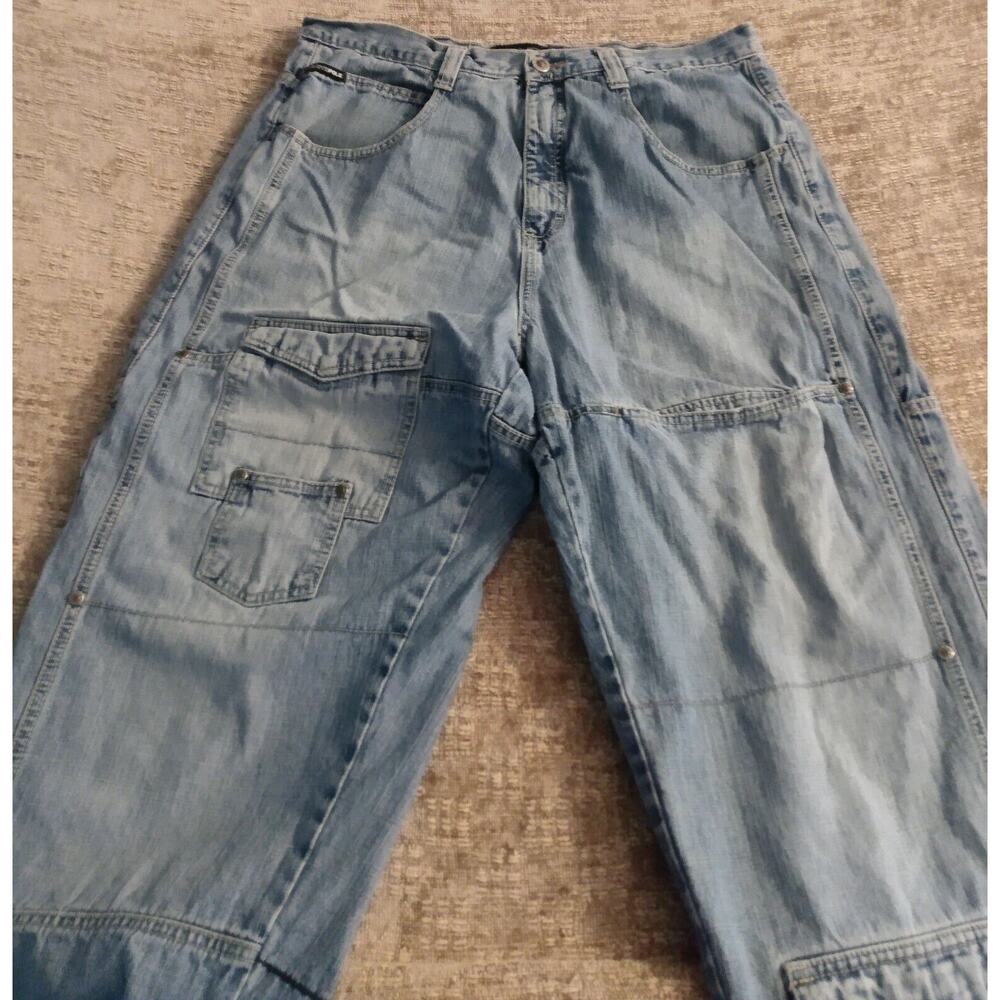 Vintage Southpole Baggy Jeans Size 38 Distressed Pockets Patchwork Rare